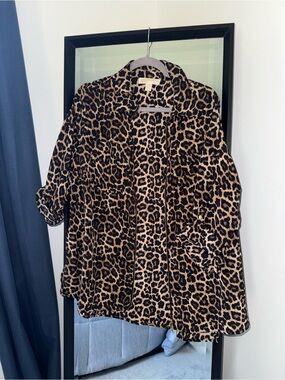 MICHAEL Michael Kors Leopard Print Zip Front Jacket Blouse Women’s 1X Plus Size